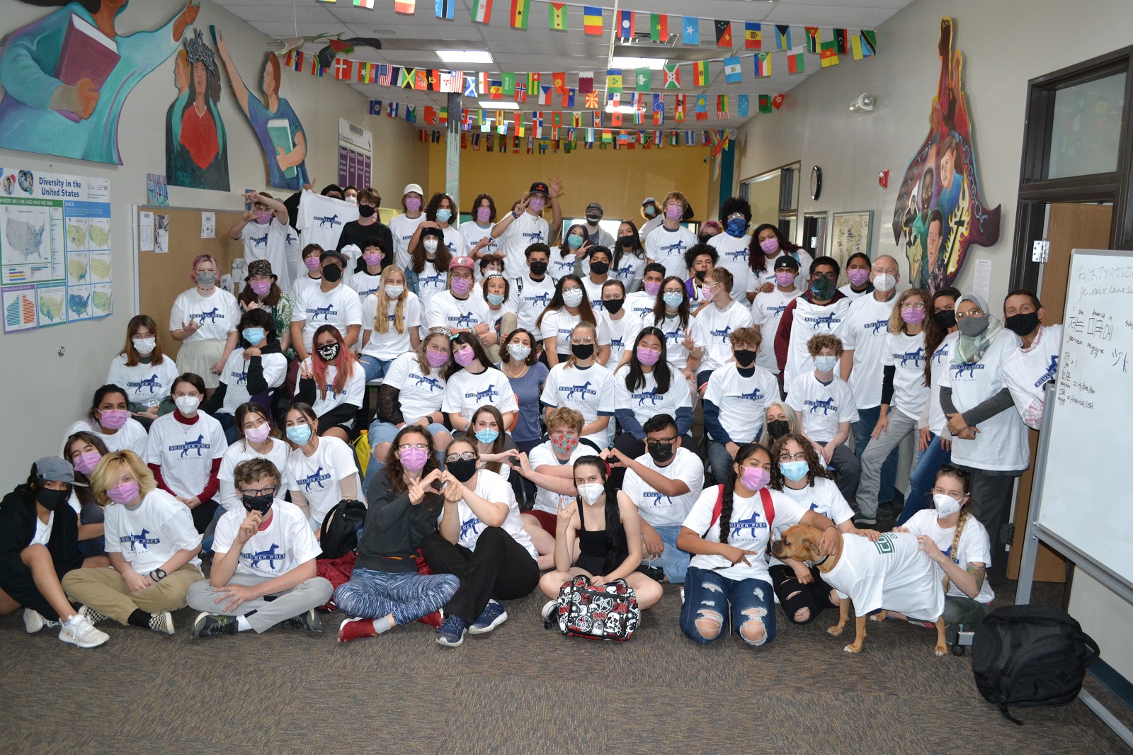 All students and staff in the commons at Boulder Prep.